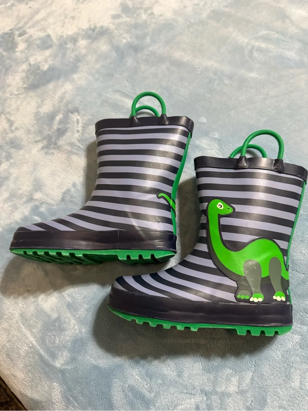 Kids Green Dino Stripe Rain Boots